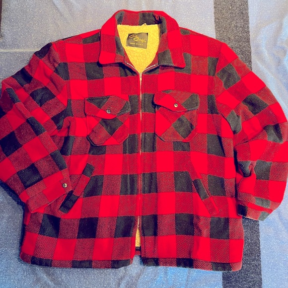 Vintage Cal Craft Buffalo Plaid Wool Sherpa lined jacket sz 1X 48 - Picture 1 of 11